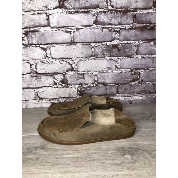OluKai Nohea Nubuck Brown Leather Slip On Loafers Shoes Women Sz 9.5M US/39.5EU - Picture 1 of 16